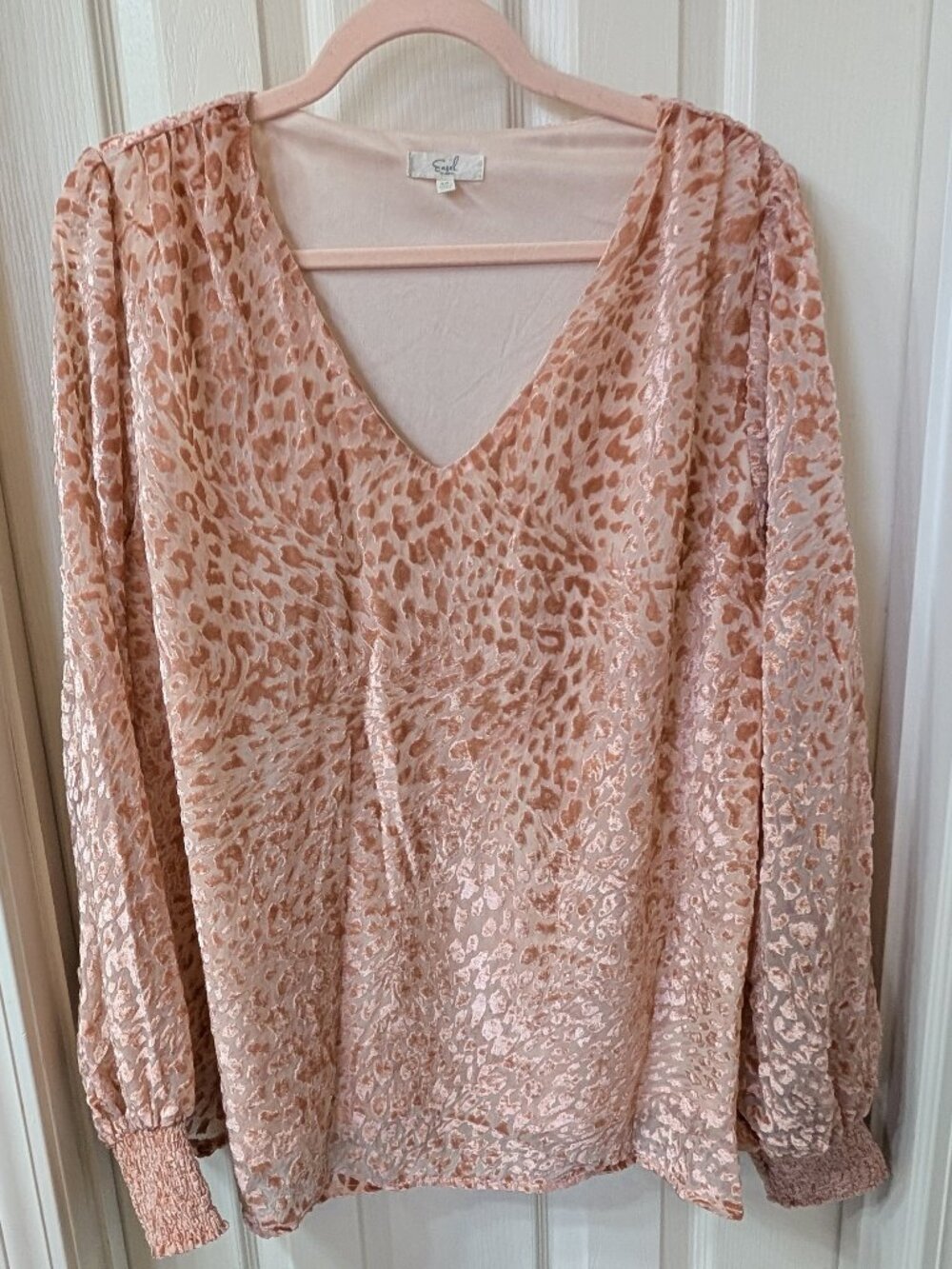 Easel Velvet Leopard Rose Long Sleeve V Neck Blouse Size 2X